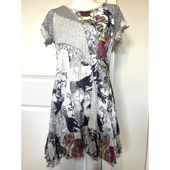Vtg Fleur De Lis Womens Sz M Mixed Floral Abstract Dress Lace Mesh Tunic - Picture 2 of 9